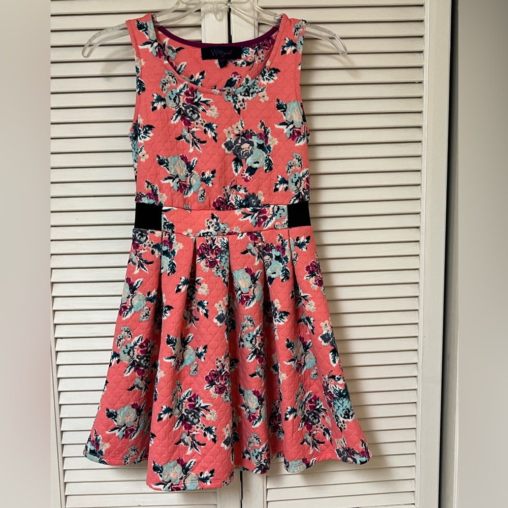 W Girl Pink and Black Floral Girl’s Dress - Size 14 - VGUC